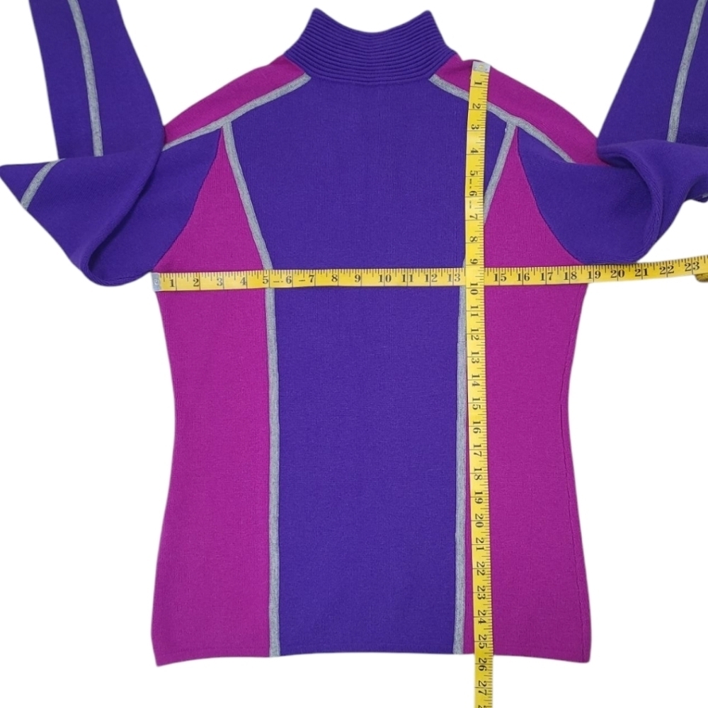 90s-Inspired Merino Wool Ski Sweater 1/4 Zip Color-Block Size Large - Picture 7 of 11